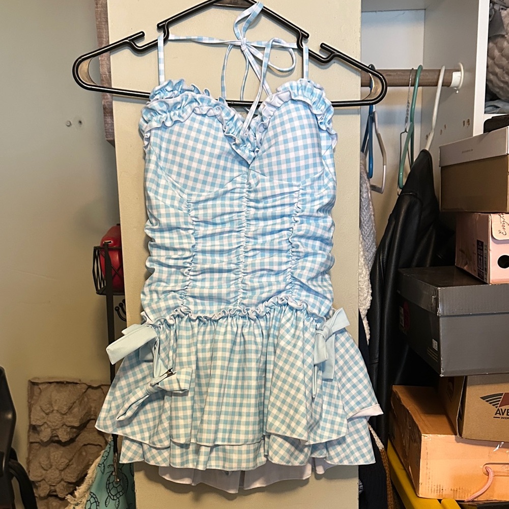 Blue Gingham Women's Swim Dress